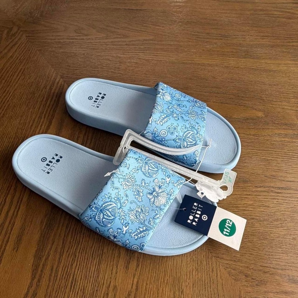 Roller Rabbit for Target Blue Paisley Slide Sandals Womens XL 11/12 NEW